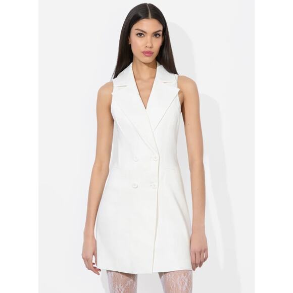 ALICE + OLIVIA Merritt White Linen Tuxedo Mini Dress Size 2 - Picture 1 of 10